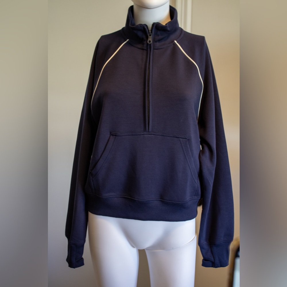 Aerie NWT Navy Half-Zip Pull-Over with White Accents Women's Sweatshirt Size M - Picture 5 of 11
